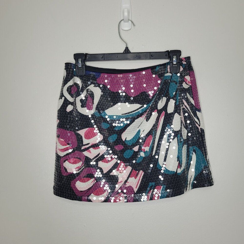 y2k Express teal purple abstract print mini going out party skirt size 4 - Picture 2 of 6